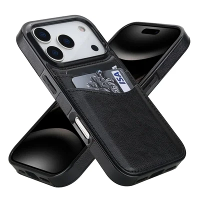For iPhone 18 Pro / 17 Pro Case Card Slot Slim-Fit PU + TPU Mobile Cover - Black