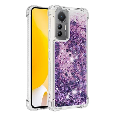 For Xiaomi 12 Lite 5G TPU Case Glitter Quicksand Shockproof Phone Back Cover - Dark Purple / Hearts