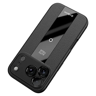 Q.COO For iPhone 17 Pro Case Shockproof PU + TPU + Acrylic Phone Cover - Black