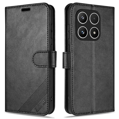 AZNS For Xiaomi 15T Case Anti-Scratch PU Leather Stand Wallet Phone Cover - Black