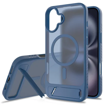 Compra al por mayor para iPhone 16 Plus Funda compatible con MagSafe Piel Sensación PC + Cubierta de teléfono con soporte de TPU - Zafiro