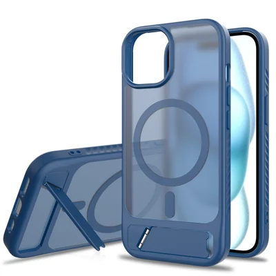 Compra em Massa para Capa do iPhone 15 Pro Max Compatível com MagSafe Pele Sensação PC + Capa de Telefone com Suporte TPU - Safira