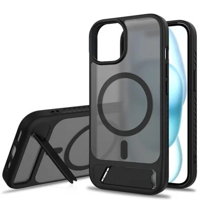 Massenkauf Kickstand-Hülle für iPhone 15 / 14 / 13 Hautgefühl PC + TPU Handyhülle kompatibel mit MagSafe - Schwarz