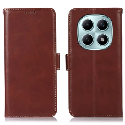Für Xiaomi Redmi Note 15 5G (China) Hülle RFID-Blockierung Echtes Kuhlederbrieftasche Handyhülle - Braun
