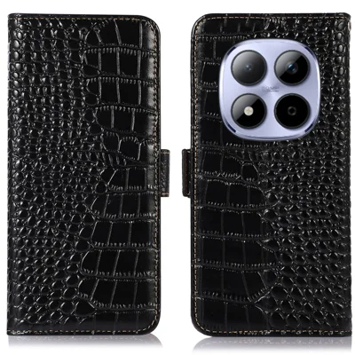 Voor Xiaomi Redmi Note 15 Pro 5G hoesje met RFID-blokkering portemonnee krokodillenstructuur echt koeienleer telefoonhoes - Zwart