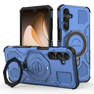 For Samsung Galaxy A16 5G Magnetic Case Rotating Metal Kickstand Shockproof PC + TPU Phone Back Cover - Dark Blue