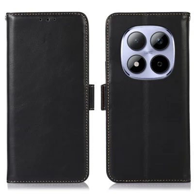 Til Xiaomi Redmi Note 15 Pro+ 5G Etui med RFID-blokerende ægte kudefransk, pung og telefondæksel - Sort