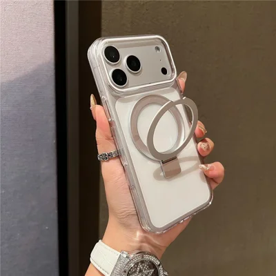 For iPhone 17 Pro Max Magnetisk Case med Stand Firkantet TPU Telefon Bagdæksel - Sølv