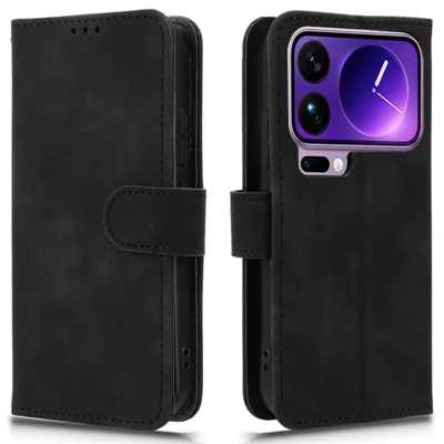 For Xiaomi 17 Pro Leather Case Skin Feel Anti Drop Wallet Flip Phone Cover - Black