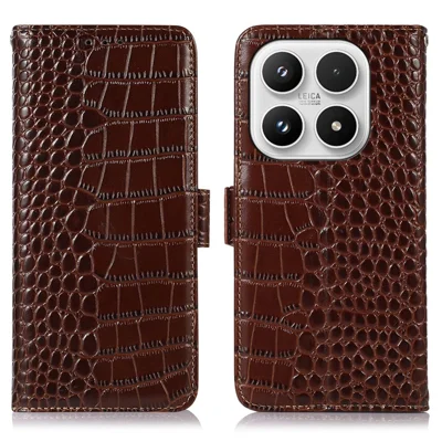 Per custodia Xiaomi 17 RFID Blocking Wallet Coccodrillo Texture Pelle Bovina Genuina Cover per Telefono - Marrone