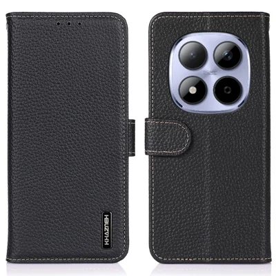 KHAZNEH For Xiaomi Poco M8 Pro 5G / Redmi Note 15 Pro+ 5G (Global) Case Genuine Cow Leather Flip Phone Cover - Black