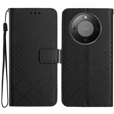 For Honor Magic8 Lite 5G / X9d 5G / X70 5G Case Wallet Imprint PU Leather Flip Folio Phone Cover - Black