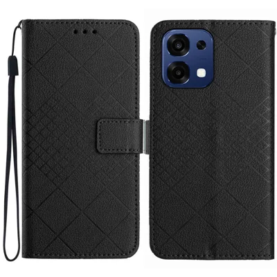 For Oppo A6 Pro 5G Case Wallet Imprint PU Leather Flip Folio Phone Cover - Black
