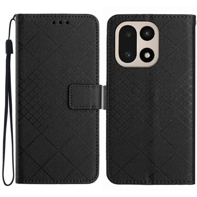 For OnePlus 15 5G Case Wallet Imprint PU Leather Flip Folio Phone Cover - Black