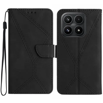 For Xiaomi 17 Case Skin Touch Lines Imprinted PU Leather Flip Phone Cover - Black