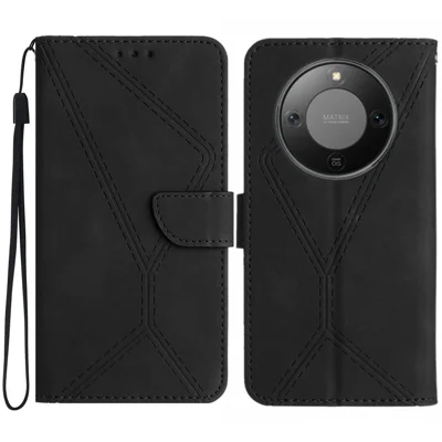 Til Honor X9d 5G Etui med Softtouch-stof og Linjemønster i PU-læder Flip Etui - Sort