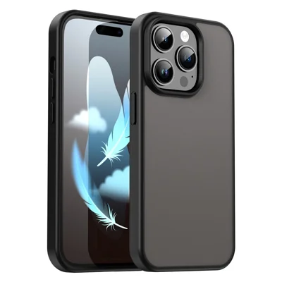 For iPhone 14 Pro Max Case Skin Touch Matte Anti Drop TPU PC Phone Back Cover - Black