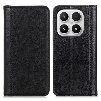 Custodia per Xiaomi 17 in pelle con texture Litchi, cover a portafoglio per telefono - Nero