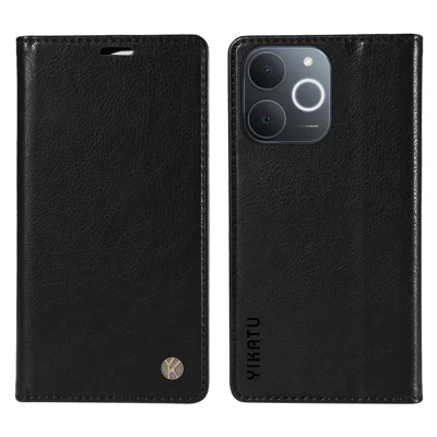 YIKATU For Realme Narzo 80 Lite 4G / Realme Note 70 4G / Realme Note 70T 4G / Realme C71 4G (India) Wallet Case  YK-006 Magnetic Closure Leather Phone Cover Litchi Texture - Black