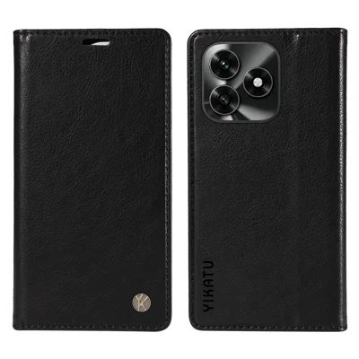 YIKATU For Honor X5c Plus 4G Wallet Case  YK-006 Magnetic Closure Leather Phone Cover Litchi Texture - Black