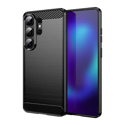 Samsung Galaxy S26 Ultra Schutzhülle Schutzhülle Telefon Cover Carbon Fiber Textur Gebürstet - Schwarz