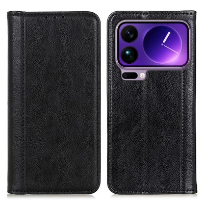 Xiaomi 17 Pro Stand Case Split Leder Litchi Textur Brieftasche Handyhülle - Schwarz