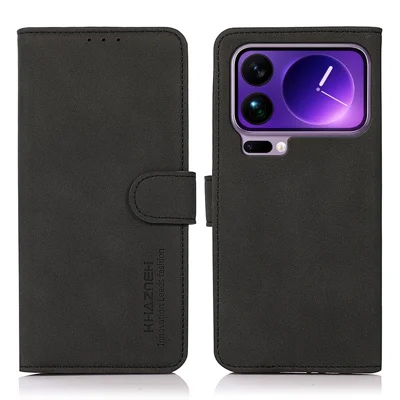 KHAZNEH Para Xiaomi 17 Pro Max Caso Anti Arranhões Carteira de Couro PU Suporte Capa de Telefone - Preto