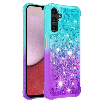 Чехол из ТПУ для Samsung Galaxy A14 5G / A14 4G, градиентный чехол-раскраска с блестками — голубой / фиолетовый