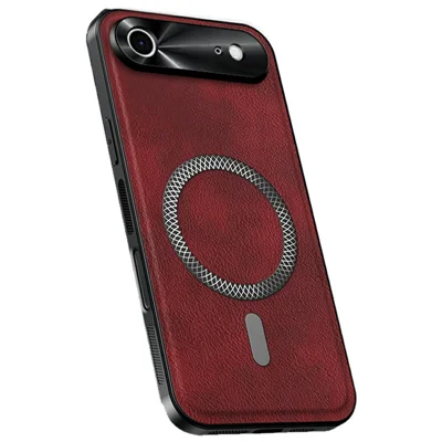 iPhone Air Case kompatibel mit MagSafe PU TPU PC Handyhülle mit Metalllinsenrahmen - Weinrot