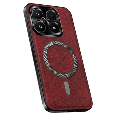 Capa para Xiaomi 17 Compatível com MagSafe, Capa Traseira de Telefone PU TPU PC com Moldura de Lente Metálica - Vermelho Vinho