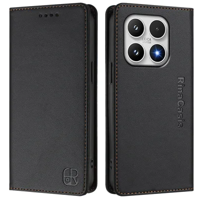 For Xiaomi 17 Leather Case RINACASIS RC01 Phone Cover with RFID Blocking Wallet Stand - Black