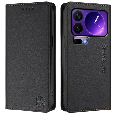 For Xiaomi 17 Pro Leather Case RINACASIS RC01 Phone Cover with RFID Blocking Wallet Stand - Black