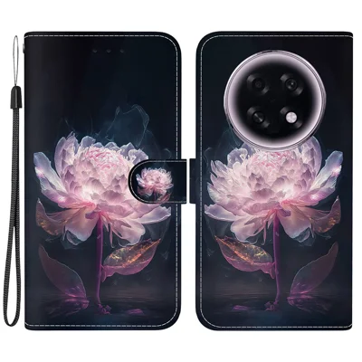 For Oppo F31 Pro+ 5G  /  A6 GT 5G Wallet Phone Case Anti-Drop Pattern Printing Leather Flip Cover with Strap - Purple Peony