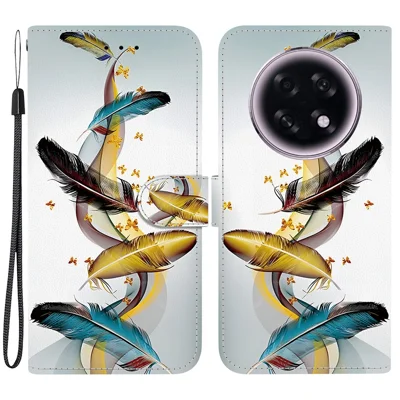 For Oppo F31 Pro+ 5G  /  A6 GT 5G Case Pattern Printing Leather Flip Wallet Phone Cover with Lanyard - Golden Butterfly Feather