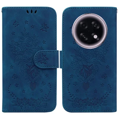 For Oppo F31 Pro+ 5G  /  A6 GT 5G Case Butterfly Flower Imprint PU Leather Wallet Phone Cover with Strap - Blue