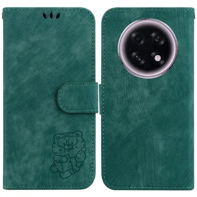 For Oppo F31 Pro+ 5G  /  A6 GT 5G Wallet Case Tiger Imprint Leather Shockproof Phone Cover with Wrist Strap - Green