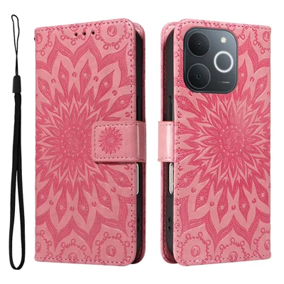 For Realme Narzo 80 Lite 4G / Realme Note 70 4G / Realme Note 70T 4G / Realme C71 4G (India) Leather Wallet Case Sunflower Imprinted Phone Cover - Pink