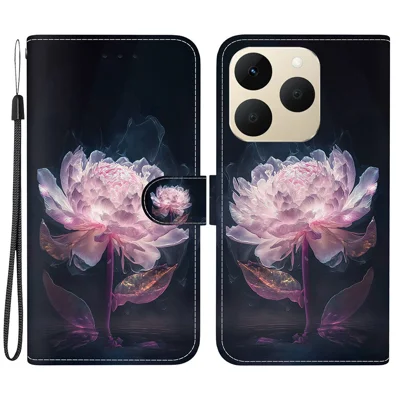 For Realme 15T 5G Wallet Phone Case Anti-Drop Pattern Printing Leather Flip Cover with Strap - Purple Peony