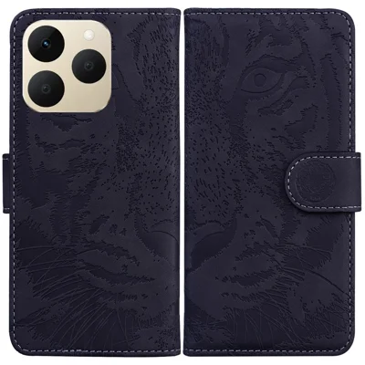 For Realme 15T 5G Case Tiger Imprint Leather Wallet Phone Cover - Black