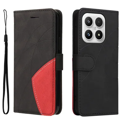 For Xiaomi 17 Leather Phone Case Stand Wallet with Bi-colour Splicing Design - Black