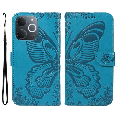 For Realme Narzo 80 Lite 4G / Realme Note 70 4G / Realme Note 70T 4G / Realme C71 4G (India) Case Butterfly Pattern PU Leather Folio Flip Phone Cover -  Blue