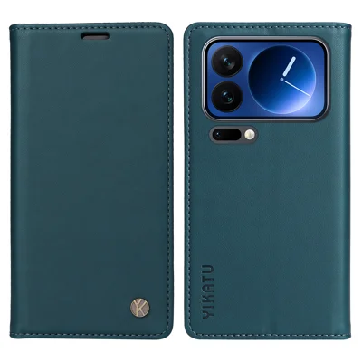 YIKATU For Xiaomi 17 Pro Phone Cases  Magnetic Closure PU Leather Mobile Cover - Green