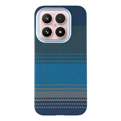 For Xiaomi 17 Case Gradient Aramid Fiber Magnetic Phone Cover with Metal Lens Frame - Blue Floating Weave