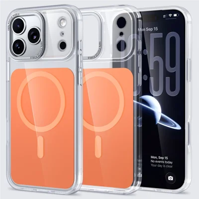غطاء لهاتف iPhone 17 Pro Max متوافق مع MagSafe، غطاء خلفي من مادة TPU والأكريليك - برتقالي