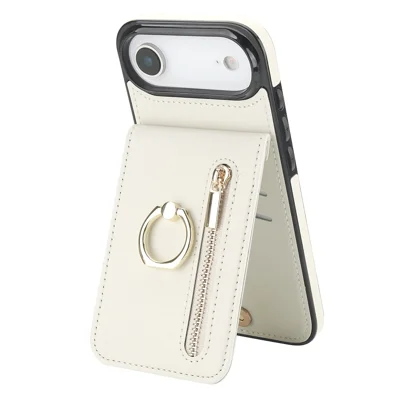 iPhone Air Case Reißverschluss RFID-Blockierung Retro Leder + TPU Handyhülle mit Ständer - Weiß