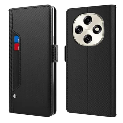 For Oppo F31 Pro 5G Case Stand PU Leather Phone Cover Card Holder Mirror - Black