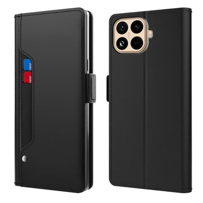 For Xiaomi 15T Pro Case Stand PU Leather Phone Cover Card Holder Mirror - Black