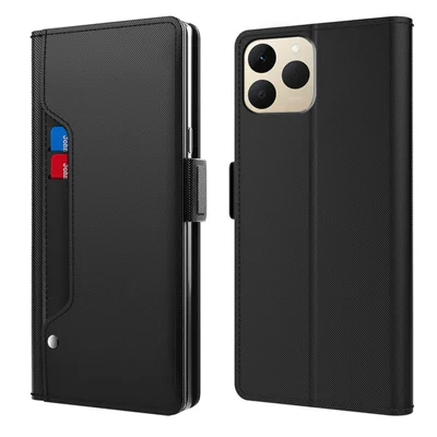 For Realme 15T 5G Case Stand PU Leather Phone Cover Card Holder Mirror - Black