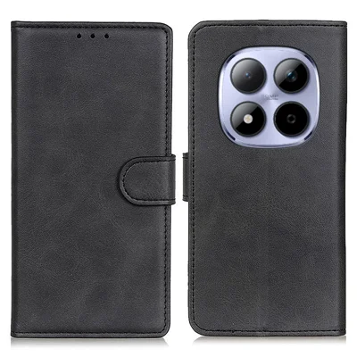 Voor Xiaomi Redmi Note 15 Pro 5G hoesje met koeienhuidstructuur Lederen portemonnee standaard telefoonhoes - Zwart