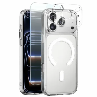 NORTHJO For iPhone 17 Pro Magnetic Case PC + TPU Phone Cover Set with Front Screen Protector + Lens Film